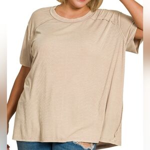 131 | Ash Mocha Washed Ribbed Short Sleeve Boat Neck Top